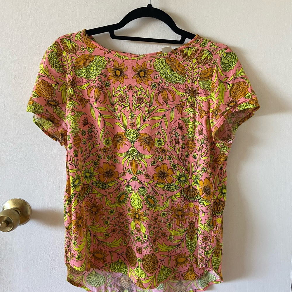 H&M Hot Pink Tropical Floral Print Blouse